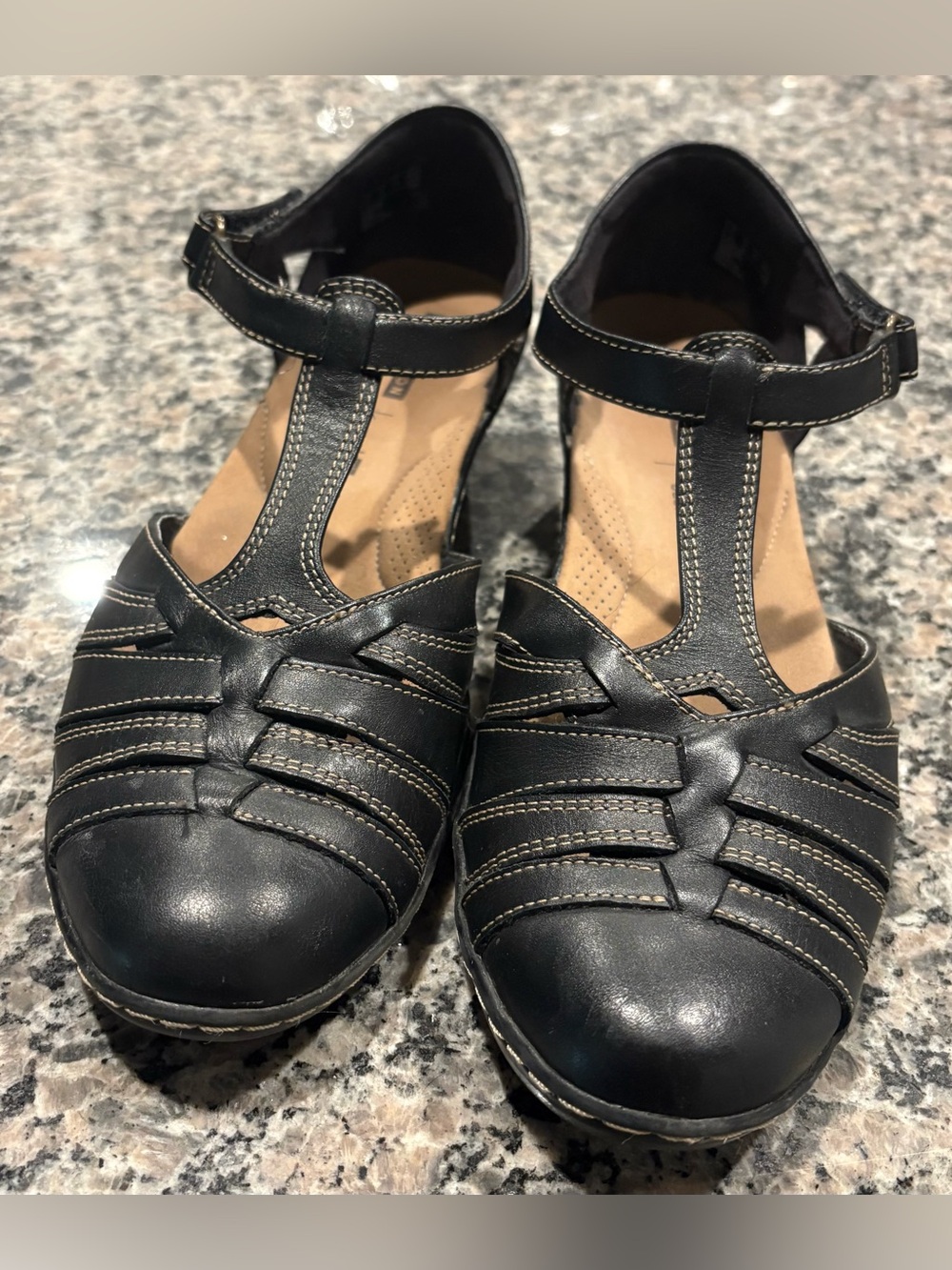 Clark’s Women’s Black T-Strap Comfort Sandals